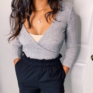 grey v-neck top